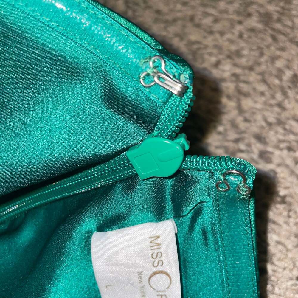 Perrin Emerald Green Feather Dress High Slit Gown, - Picture 10 of 11